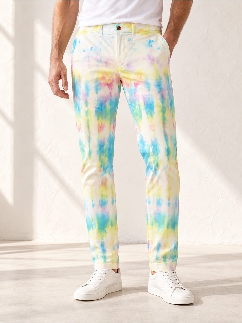 J.Crew Mens 32x34 Slim Fit Flex Chino Pants Pastel Tie Dye Watercolor Stretch